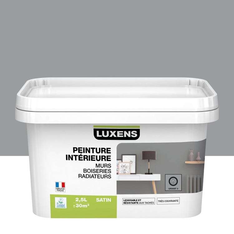 Sélection de peintures Luxens en promotion - Ex : Peinture granit Luxens 3 mur - boiserie, radiateur Intérieure satiné - 2.5L