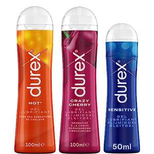 Lot De 3 Gels Lubrifiants Intimes Durex (Hot Chauffant + Crazy Cherry Comestible 100ml + Sensitive Confort 50ml)