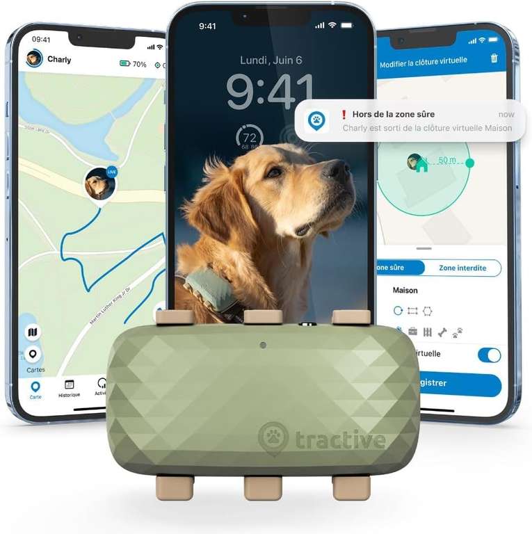 Collier GPS XL pour chien Tractive - vert