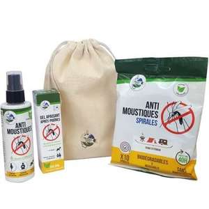 Kit anti-moustiques naturel Terra Nostra - avec gel apaisant (15 ml) + 10 spirales + spray (100 ml), fabriqué en France