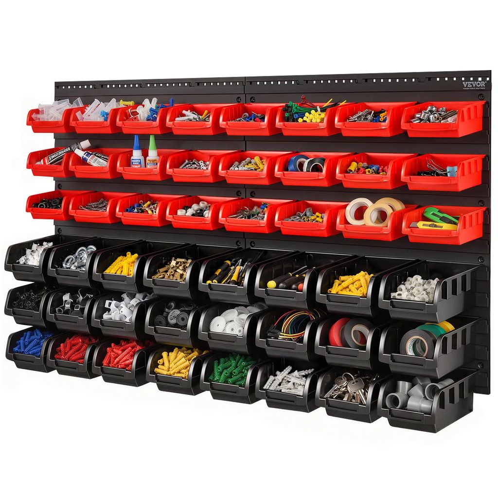 Étagère Vevor Bac à Bec Plastique - 48 Boites de Rangement, Empilables, pour Atelier & Garage
