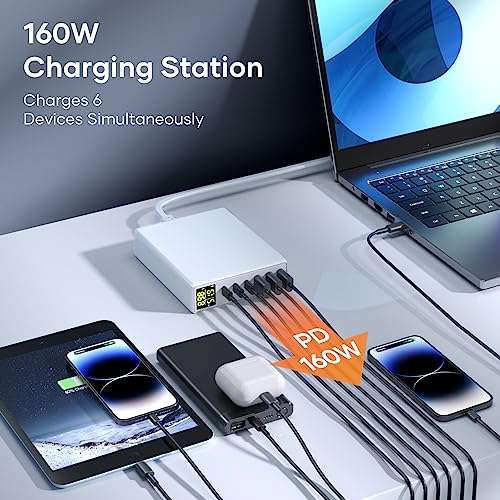 Chargeur secteur - 3 ports USB Type-C, 3 ports USB-A, 160W (vendeur tiers - via coupon 40%)