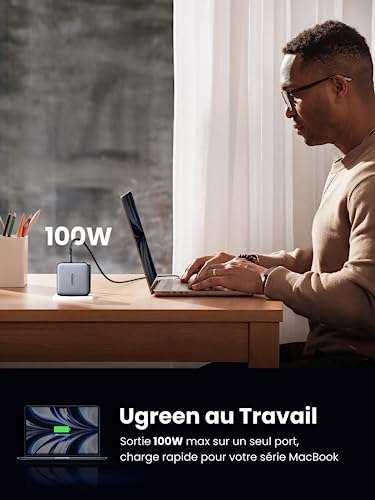 Chargeur secteur Ugreen Nexode - 100W, USB C, 4 Ports avec GaN Tech (vendeur tiers)