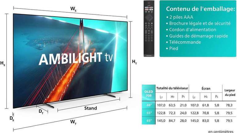 TV 55" Philips 55OLED708 - OLED, 4K, 120 Hz, Ambilight, Dolby Vision et Dolby Atmos (+ 135€ en bon d'achat)
