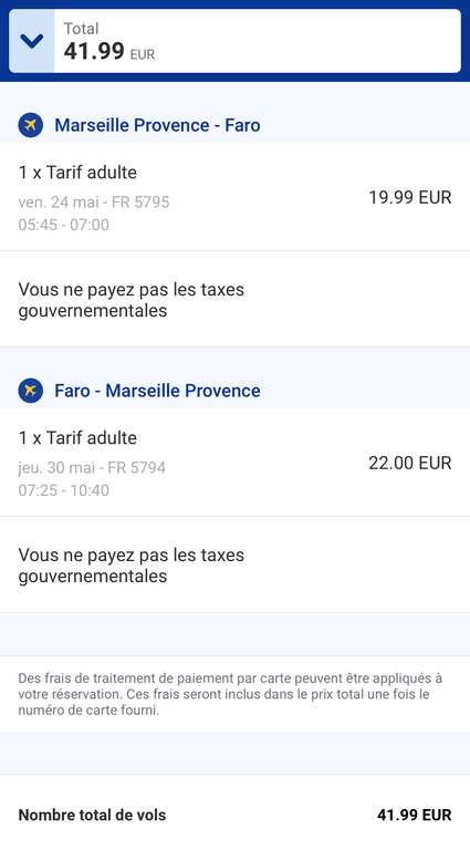 Vol Aller-retour Marseille (MRS) <-> Faro (Portugal) - Du 24 au 30 Mai (Bagage à main)