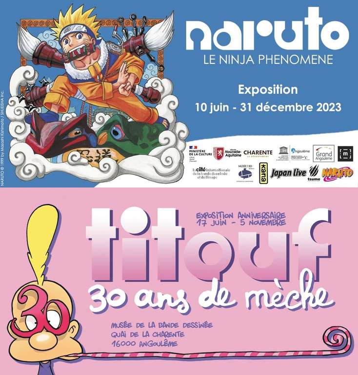 Entrée gratuite aux Expositions "Naruto, le ninja phénomène" & "Titeuf 30 ans de mèche" - Musée de La Bande Dessinée, Angoulême (16)