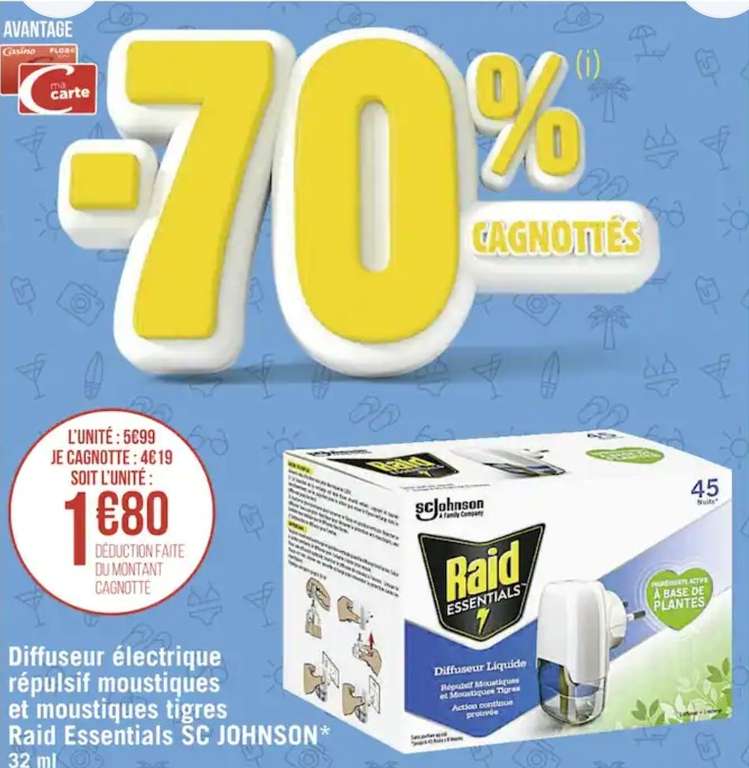 Prise anti moustiques RAID Essentials 45 jours (via 4.19€ fidélité et 1.8€ ODR)