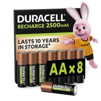 Lot de 8 Piles Rechargeables Duracell AA - 2500 mAh