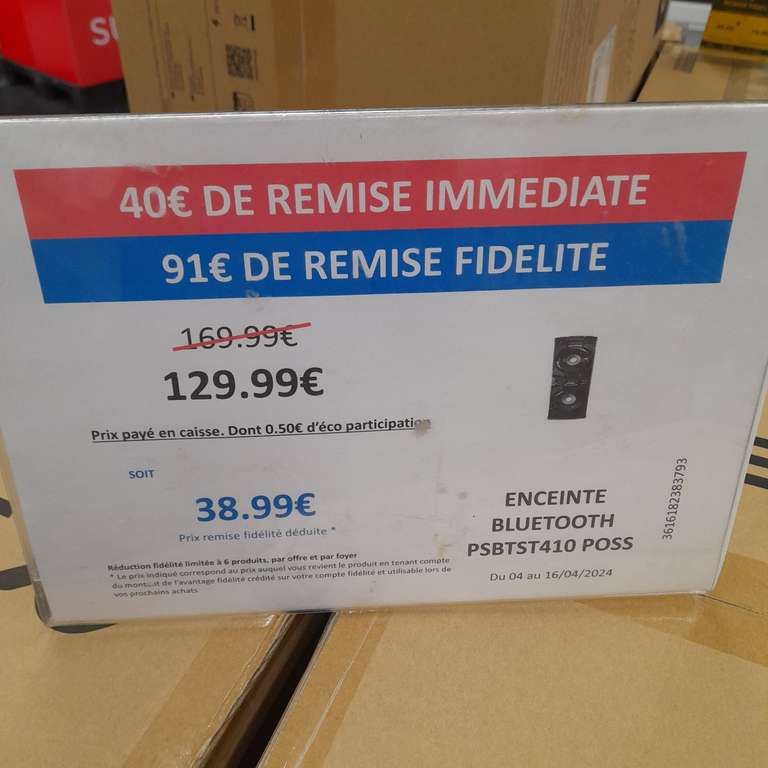 Enceinte bluetooth Poss PSBTST410 (38,99€ via Carte fidélité) - Carrefour Ecully Lyon (69)
