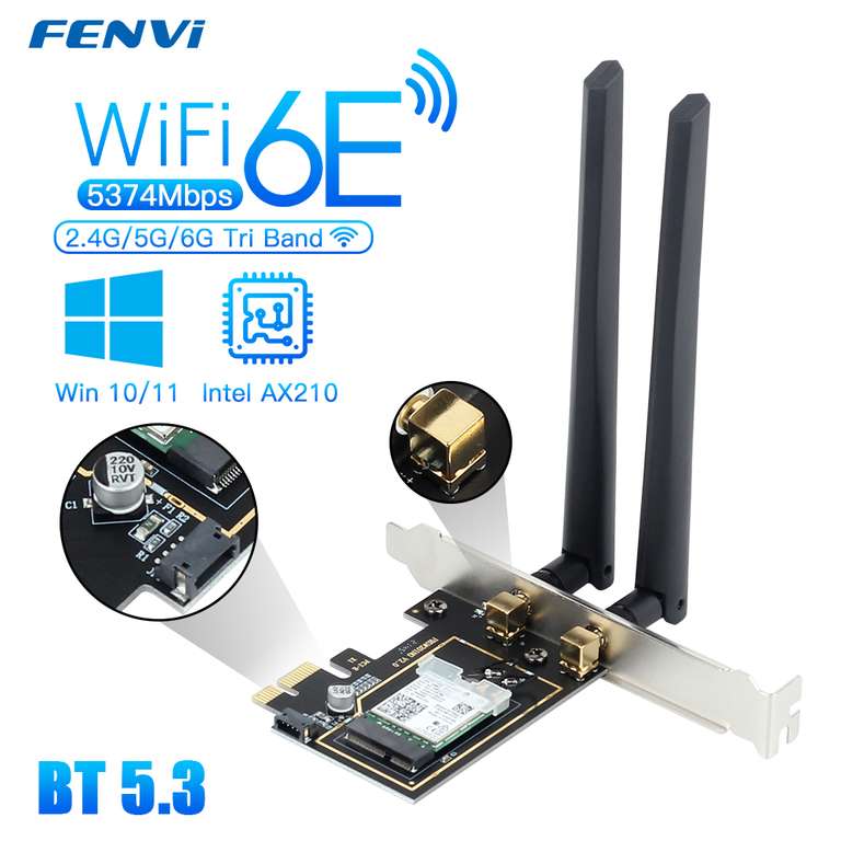 Carte réseau Wi-Fi 6E Intel AX210, 2.4/5/6Ghz, PCIE, Bluetooth 5.3, 802.11AX, Wi-Fi 6, Win10/11