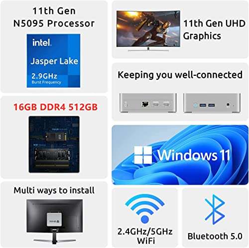Mini PC Bmax - N5095, 16 Go RAM, 512 Go SSD, Windows 11 Pro, WiFi 5, Gigabit Ethernet, Windows 11 Pro (vendeur tiers)