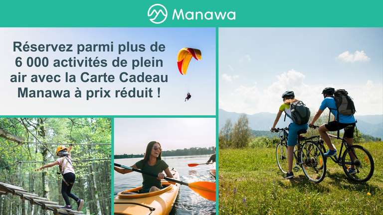 Carte cadeau Manawa : 30€ pour 19€, 200€ pour 170€ et 100€ pour 79€