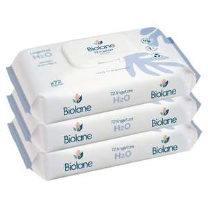 3 Packs de 72 lingettes bébé Biolane - H20 à l'eau, 3x72 (216 Lingettes)