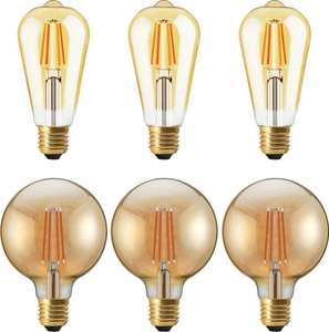 Lot de 6 ampoules LED ambrées Univercel : 3 Edisons + 3 Globes - E27, 470 Lm équivalent 40 W, blanc chaud - Valette du Var (83)