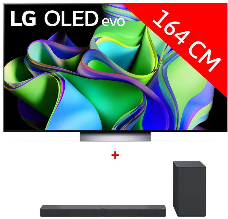 TV 65" LG OLED65C3 - OLED, 4K, HDR, Smart TV, HDMI 2.1, Dolby Vision IQ, Dolby Atmos + Barre de son LG SC9S (Via ODR de 600€)