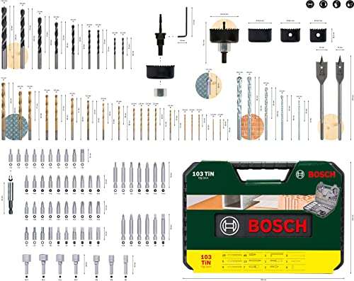 Coffret de forets et d'embouts en titane Bosch V-Line - 103 pièces (forets béton, mèches à bois, mèches plates, embouts, trépans...)