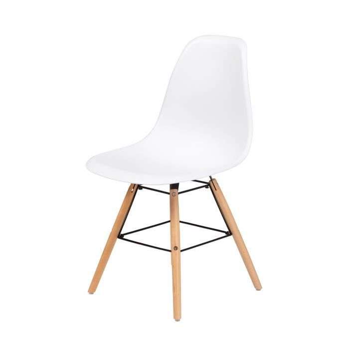 [CDAV] Lot de 6 chaises blanc pieds bois OLAF - 47x52x83 cm