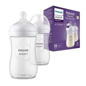 Lot de 2 biberons Philips Avent à Réponse Naturelle de 260 ml, sans BPA, pour les bébés de 1 mois et + (modèle SCY903/02)