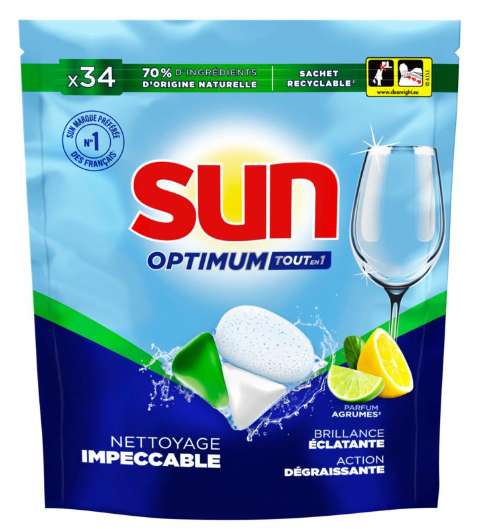 Paquet de 34 Tablettes lave-vaisselle Sun Optimum tout-en-un - Différentes variétés (Via 7.99€ sur la Carte de Fidélité)