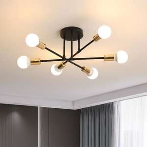 Plafonnier lustre LED - Bras de lumière réglable Métal - 6 Têtes doré E27 Base - Noir - 52*52*23cm (Vendeurs tiers)