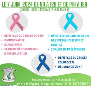[Sur Réservation] Journée de dépistage gratuit des cancers du sein, de l'utérus et du colon - Boulogne-Billancourt (92)