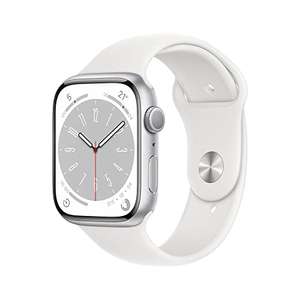 Montre connectée Apple Watch Series 8 GPS - Boîtier en Aluminium Argent de 45 mm, Bracelet Sport Blanc - Regular (autres coloris à 399€)