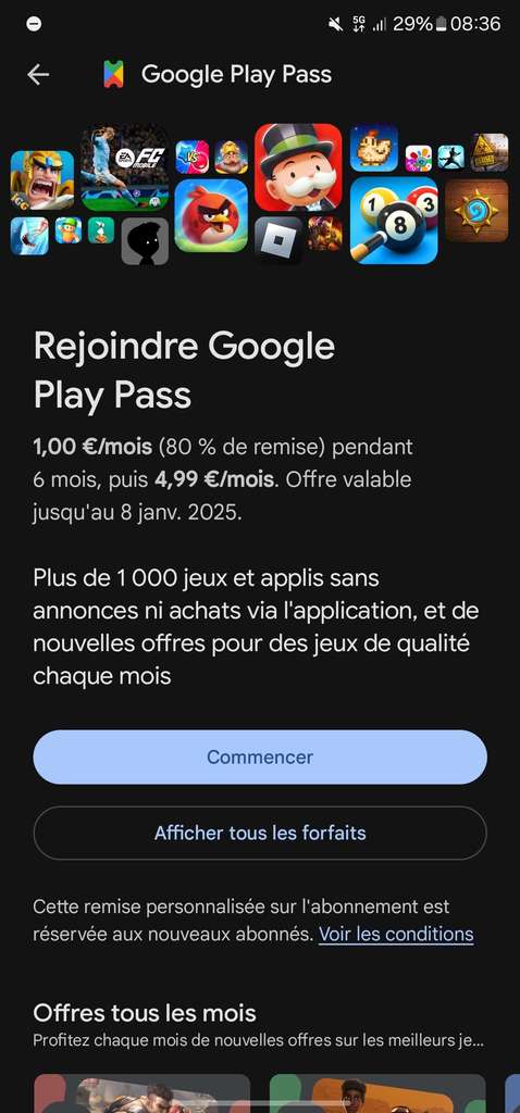 Abonnement Google Play Pass à 1€/mois pour 6 mois chez Google Play
