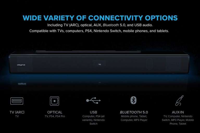 Barre de son USB pour PC Creative Stage Air V2 - Bluetooth 5.3, noir