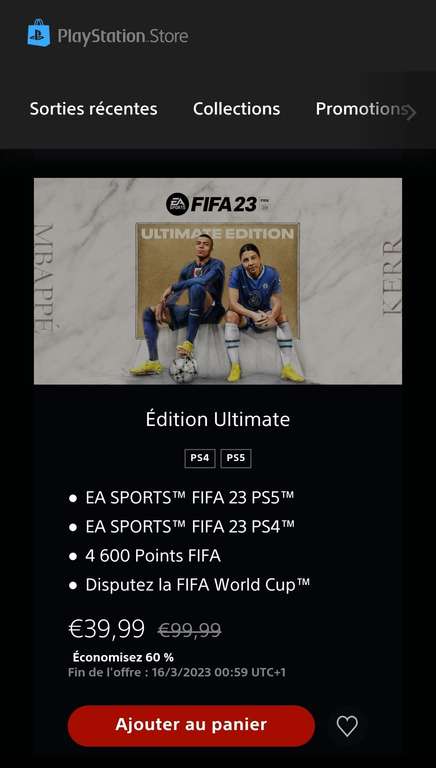 FIFA 23 Ultimate Edition PS4/PS5 (Dématérialisé)