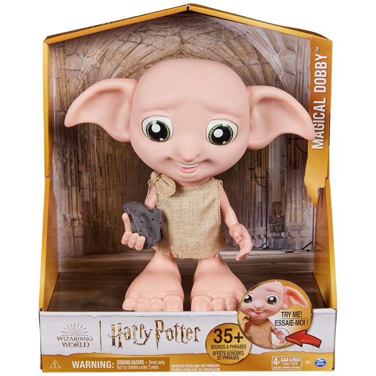 Poupée Interactive Dobby Wizarding World Harry Potter Avec Chaussette Magique Plus De 35 Sons et Réactions - 20 Cm