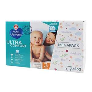 Sélection de couches Mots d'Enfants - Ex: 2 paquets de couches bébé T3 Ultra confort - 4/9kg, 2 x 162 couches (sélection de magasins)