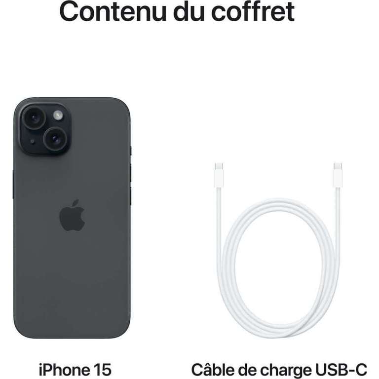Sélection de Smartphones 6.1" Apple iPhone 15 (A3092) en promo - Full HD+ OLED, 128 Go, Puce A16 + 20€ de RP (Modèle CN)