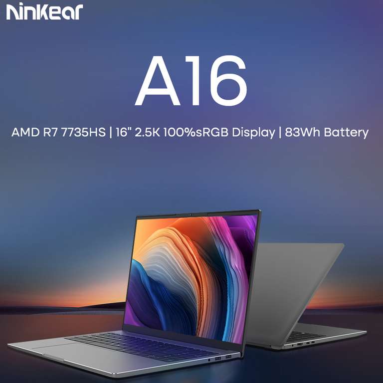 PC Portable 16" Ninkear A16 - 165 Hz, Ryzen 7 7735HS, DDR5 16 Go, SSD 1 To, AMD Radeon 680M, WiFi 6, Windows 11, Qwerty (Entrepôt EU)