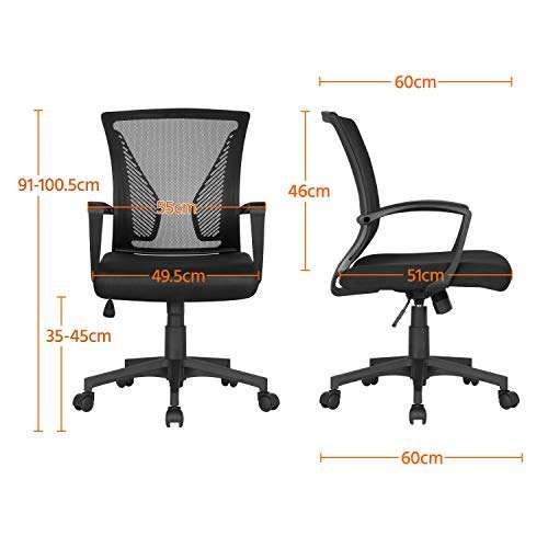 Chaise de bureau Yaheetech - Inclinable, Max 125 kg, Noir (Via coupon - Vendeur tiers)