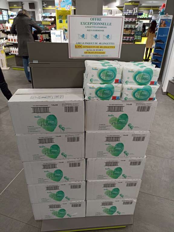 Lot de 14 Paquets de 48 Lingettes Pampers Aqua Harmonie - Pharmacie de Argentré-du-Plessis (35)