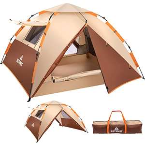 Tente de camping pop-up BETENST pour 3 personnes - tente dôme familiale, imperméable, coupe-vent, 2 portes en maille (Vendeur Tiers)