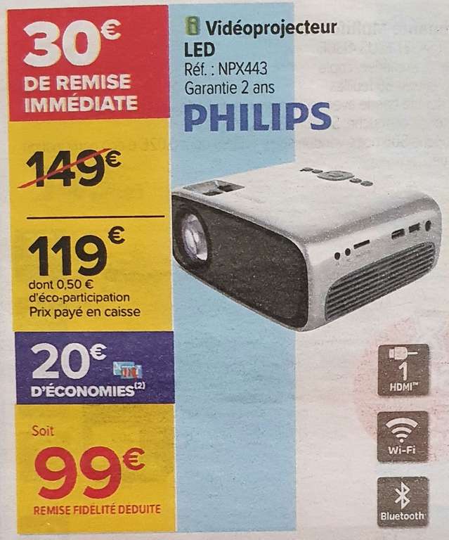 Vidéoprojecteur LED Philips NeoPix Easy Play NPX443 (via 20€ sur carte fidélité)