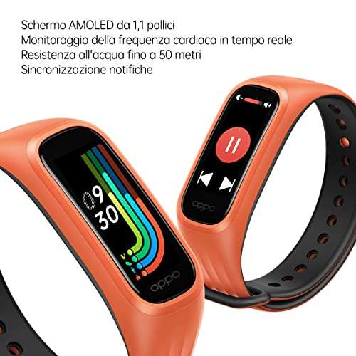 Bracelet connecté Oppo Band (écran AMOLED) orange - 12 modes sportifs, suivi du sommeil, 12 jours d'autonomie, mesure cardiaque & oxymètre