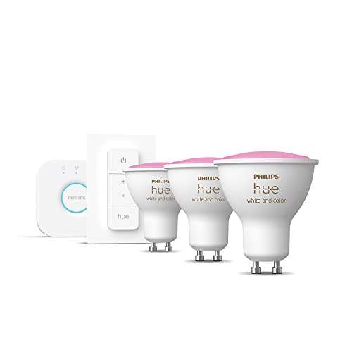 Kit de démarrage Philips Hue : 3 Ampoules connectées LED White & Color Ambiance GU10 + Pont + Télécommande variateur (Vendeurs tiers)