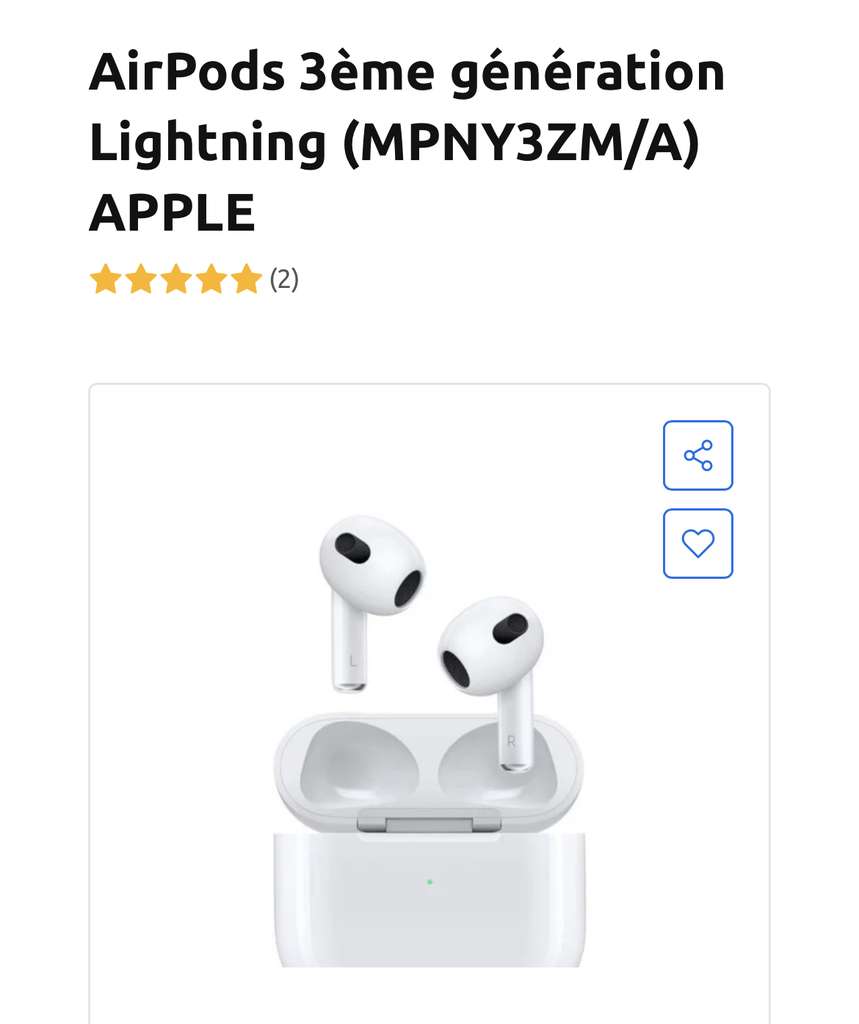 Apple AirPods (3ème génération) - Ecouteurs sans fil bluetooth avec boitier  de charge pour iPhone/iPad/Mac Pas Cher