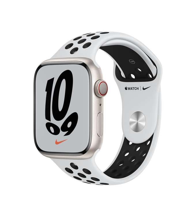 Montre connectée Apple Watch Series 7 Nike GPS + Cellular 45mm aluminium étoile bracelet sport platine