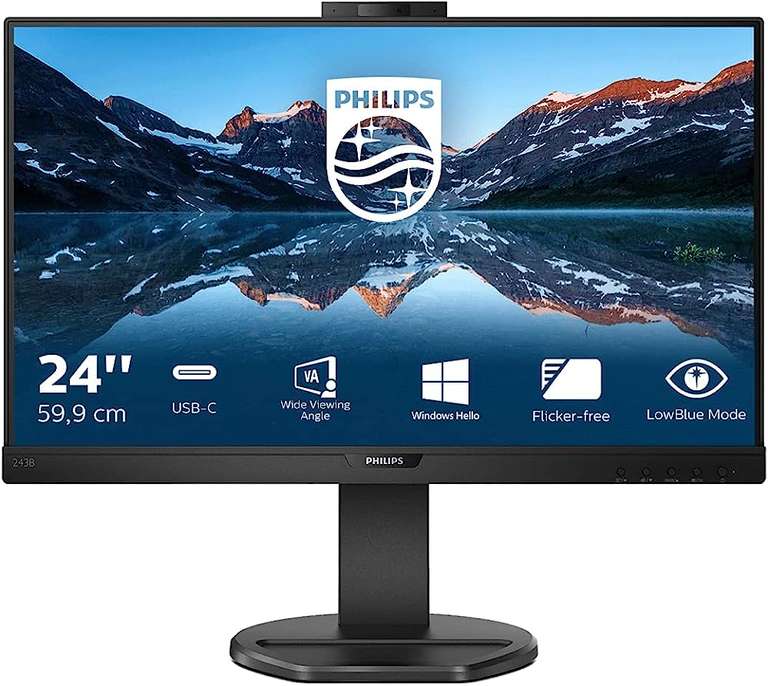 Écran PC 24" Phillips 243B9H/00 - Full HD, IPS, 75 Hz, webcam avec microphone intégrée, hub USB