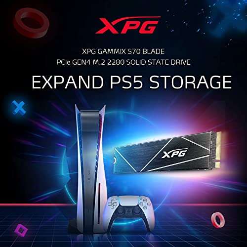 SSD interne M.2 NVMe Gen. 4 Adata XPG Gammix S70 Blade - 1 To, Compatible PS5, dissipateur, Jusqu'à 7400/6400 Mo/s (AGAMMIXS70B-1T-CS)