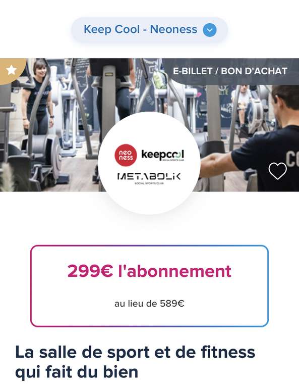 [Offre The Corner] Abonnement salle de sport Neoness/Keep Cool/Metabolik Prime à 299 euros pour 12 mois