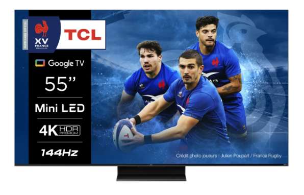 TV Qled Mini-Led 55" TCL 55C805 2023 - Jusqu'à 144Hz, Google TV, 4K UHD (via 133,36€ sur carte fidélité et ODR 100€)