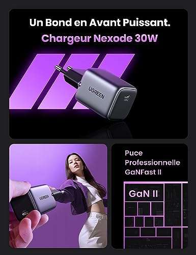 Chargeur UGREEN Nexode (30W) - USB-C, GaN II + Câble USB-C inclus (Vendeur tiers)