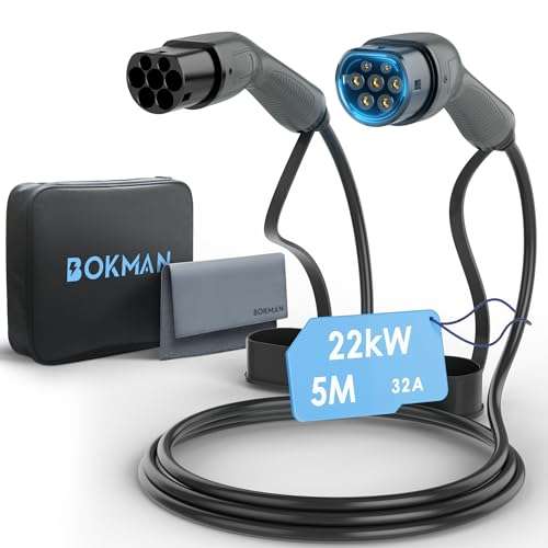 Câble de Charge pour voiture électrique bokman - 22kW, 32A, 5m, type 2  (Vendeur Tiers) –