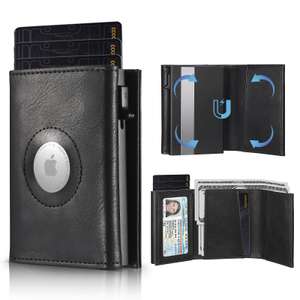 Portefeuille Airtag avec compartiment monnaie avec protection RFID pour 12 cartes, interrupteur magnétique, mécanisme pop-up (vendeur tiers)