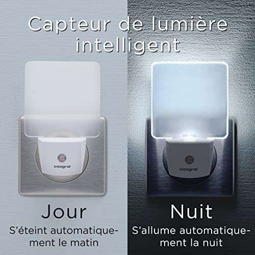 Veilleuse LED Integral - Détecteur Automatique Jour/Nuit, Format Prise Electrique, Couleur Blanc Mat