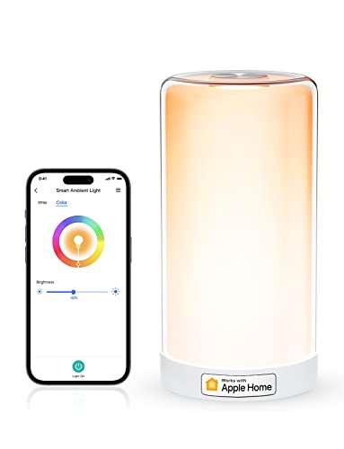 Lampe de chevet Meross, LED, Connectée WiFi, Compatible avec Apple Home, Alexa, Google Home et SmartThings, Dimmable RGB, Blanc Chaud /Froid